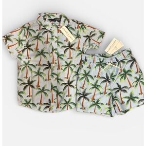 NWT-  Janie and Jack Palm Tree Shirt and Swim Trunks